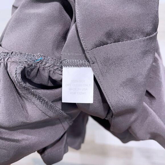 Amanda Uprichard 100% Silk Ruffle Peplum Hem Top Taupe Brown Womens Small - Picture 7 of 7